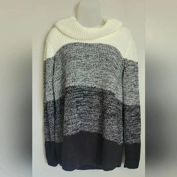 APT 9 cowl neck sweater, cream/gray/black turtleneck knit oversized sz XL - Picture 1 of 8